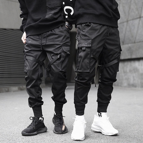 Ribbons Cargo Pants Men Casual Streetwear Harajuku Pants Hip Hop Trendy casual youth slim pants Stylish Men's Jogger Trousers